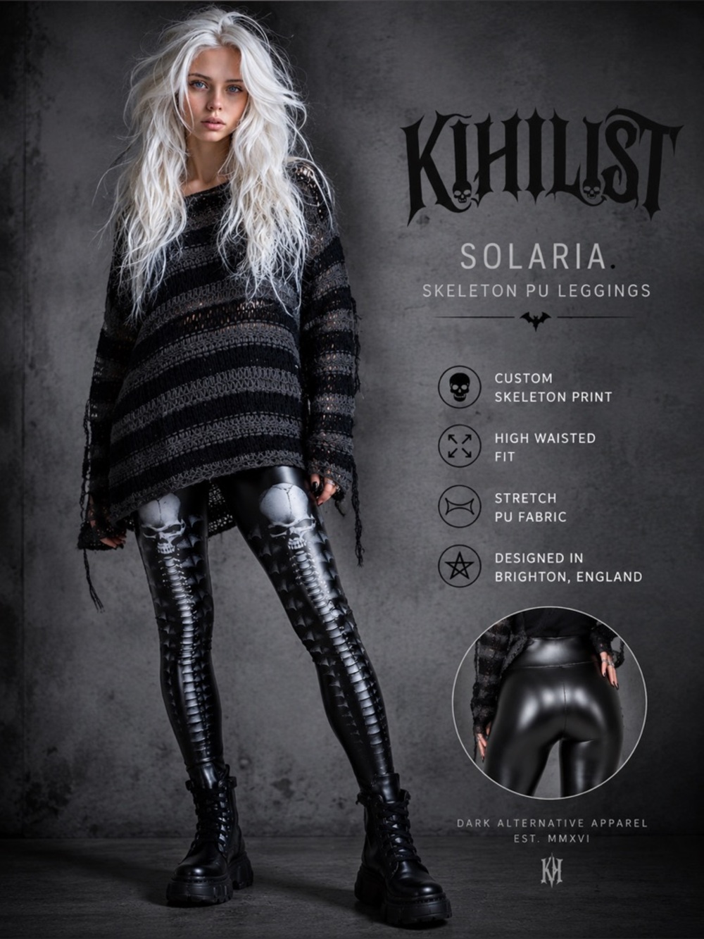 NWT Kihilist Solaria Skeleton Faux Leather Goth Leggings